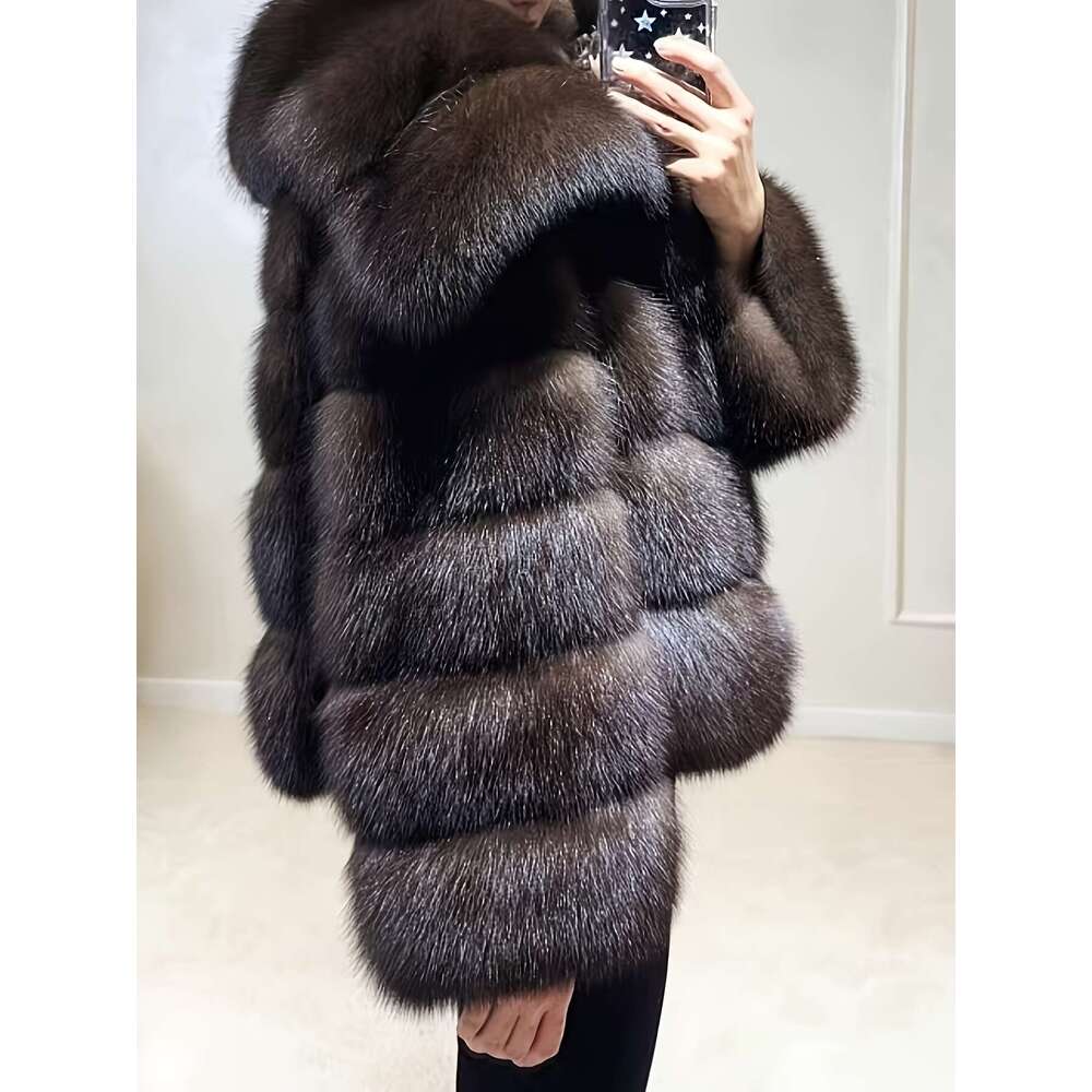 Women S Coat Like Fake Fur Coat Elegant Brown Loose H Silhouette Non Stretchy Outer Chic Cold Weather Jacket For Parties Formal Events Everyday Outfit
