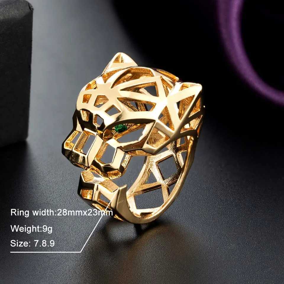 Zlxgirl New Fashion Statement Big Animal Ring For Women Girl Party Jewelry Duabi Gold Color Hollow Leopard Open finger ring anelW251030