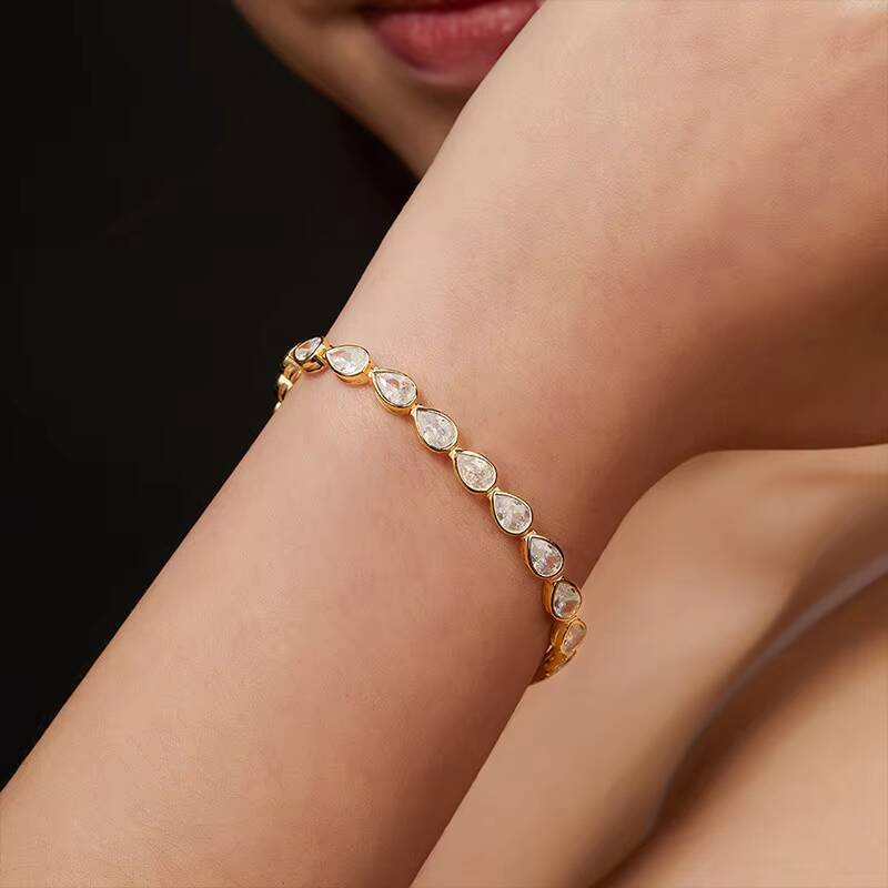 46mm Pear Cut Moissanite Iced Out Tennis Bracelet Geometric Gold Cuff Bracelet Silver Gold Plated Luxury Jewelry for Women