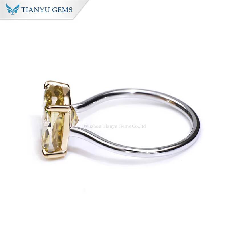 Tianyu Gems New Design 811mm Crushed Ice Cut Vivid Yellow Moissanite 10k Solid Gold Solitaire Ring for Women Engagement