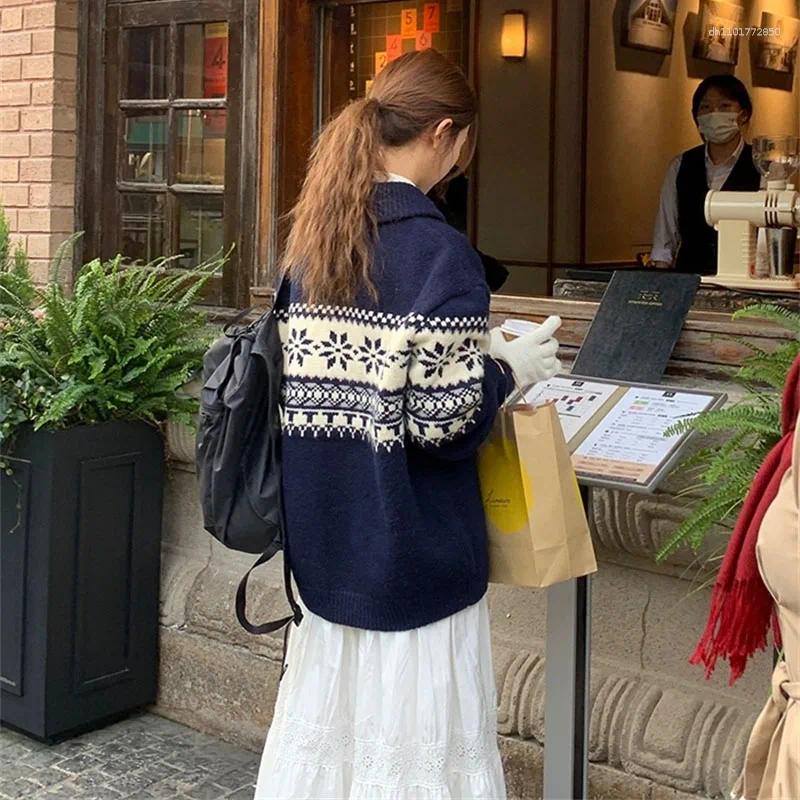 Women's Sweaters Autumn And Winter Retro Half-chain Turtleneck Pullover Sweater Fashionable Warm Loose Long-sleeved Top