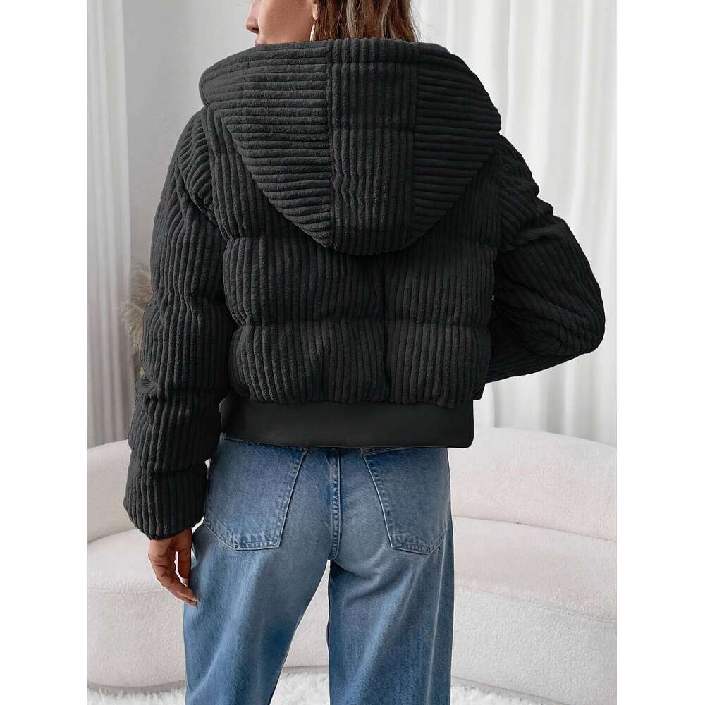 Elegant Jacket Elegant Women S Short Zip Up Hooded Jacket Full Zip Closure H Line Silhouette Flared Hem Hine Washable Versatile Casual To Semi Formal