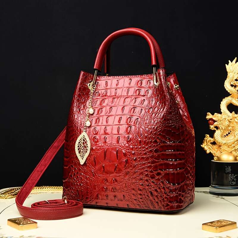 Stylish Spacious Wo Bucket With Minimalist Crocodile Pattern, Perfect For Autumn And Winter, Can Be Used 2025