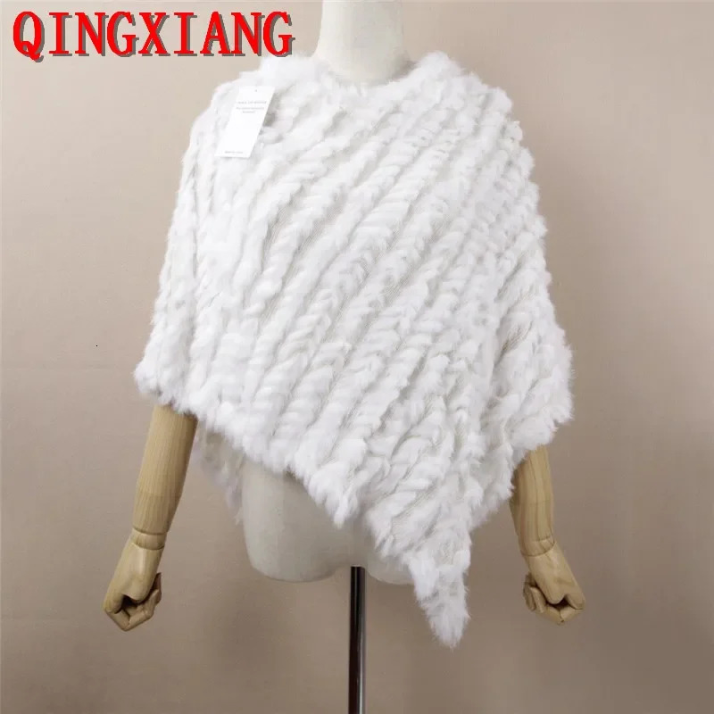 23 Colors Lady Real Rabbit Fur Poncho Weave Autumn Winter Shawl Coat Fashion Patchwork Casual Batwing Sleeves Pullovers Capes 251029