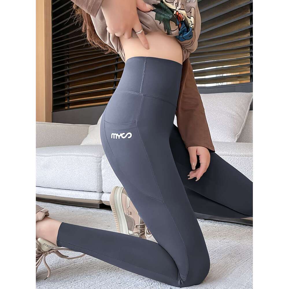 High-Waist Fleece-Lined Yoga Pants with Pockets - Butt Lifting, Tummy Control, Slimming Cropped Leggings Women, Black, Stretchy Polyester Activewear f
