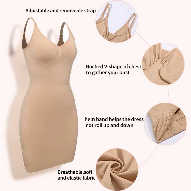 Sexy Full Slip Shapewear Women Dress V Neck Bodycon Underwear Smooth Compression Body Shaper Slimming Waist Abdomen Belly Corset L251030
