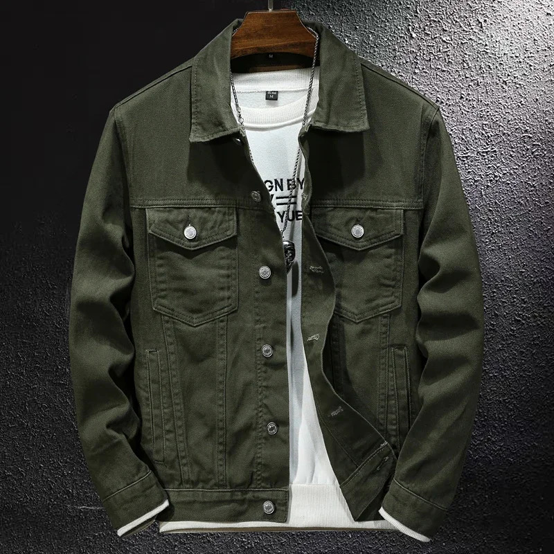 White Armygreen Classic Vintage Denim Jackets Mens Street Fashion Japanese Casual Coat Male Brand Jean Plus Size 5XL 251029