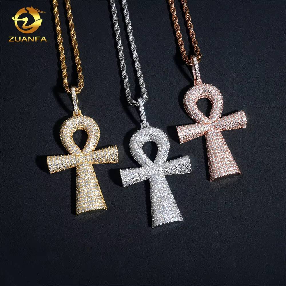 Cute Design Ankh Necklace Pass Diamond Tester Moissanite Sterling Silver Gold Plated Ankh Cross Charm Pendant Fine Jewelry
