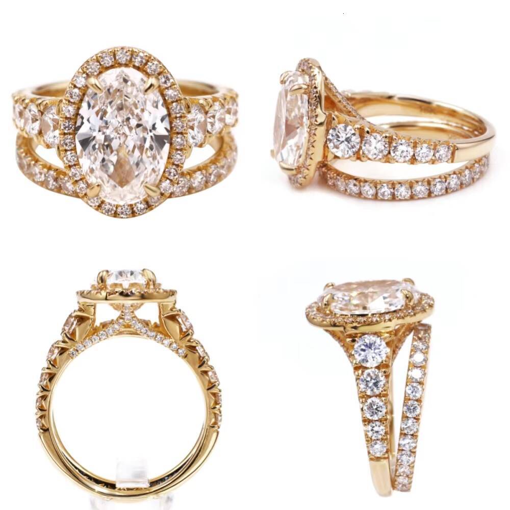 Tianyu Gems Oval Moissanite Diamond D VVS1 and halo 18k Yellow Gold Jewelry Ring Set for Women