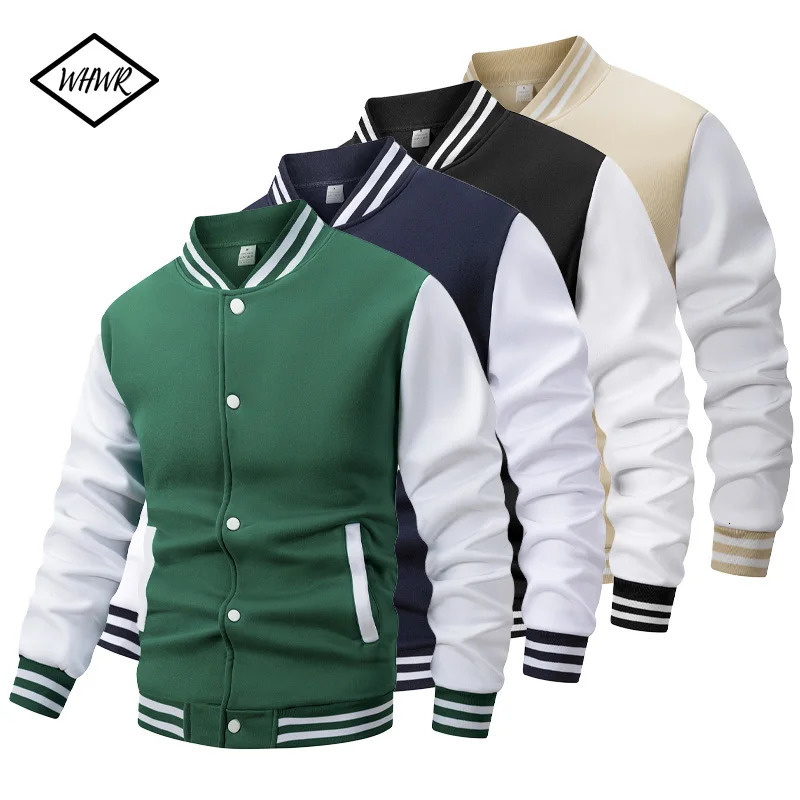 Baseballs Jackets Fashion Quality Patchwork Color Button Leather Sleeve Sports Coat Men Fleece Baseball Jacket Coats 251028