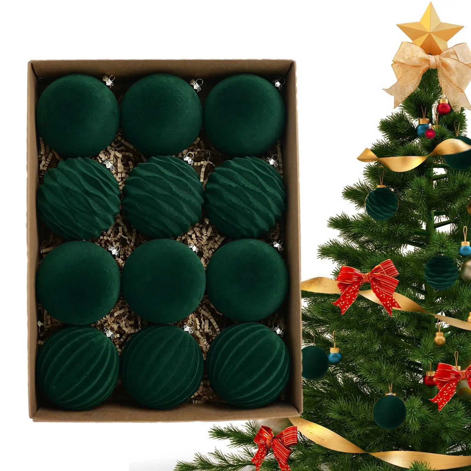 Velvet Christmas Balls 12pcsbox Flocked Tree Balls Pendant Ornaments Luxurious Design Decoration for christmas decorations C251030