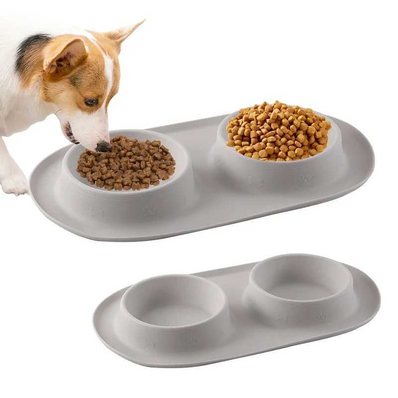 Nonslip Pet Dog Bowl Double Dog Feeder Silicone Pet Drinking Bowl for Small Medium Large Dogs Durable Puppy Slow Feeder J251113