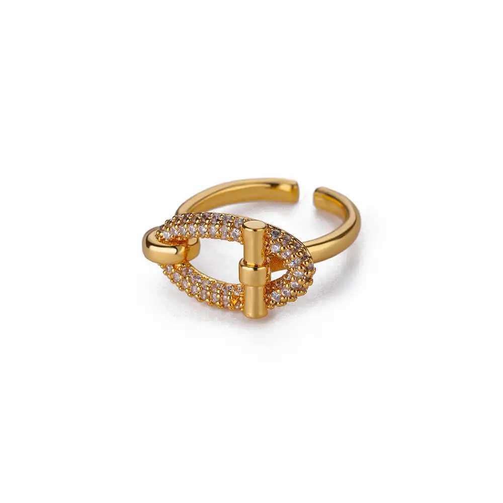 Stainless Steel Oval Hollow Zircon Open Rings For Women Gold Color Trendy Wedding Aesthetic Ring Summer Jewelry Accessories BFFW251030