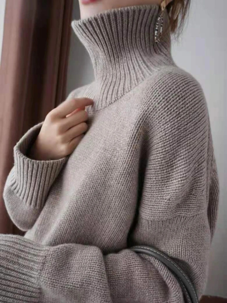 High Neck Pullover Sweater Korean Version Cashmere Loose Lazy Style Silhouette Knitted Bottoming Shirt 251028