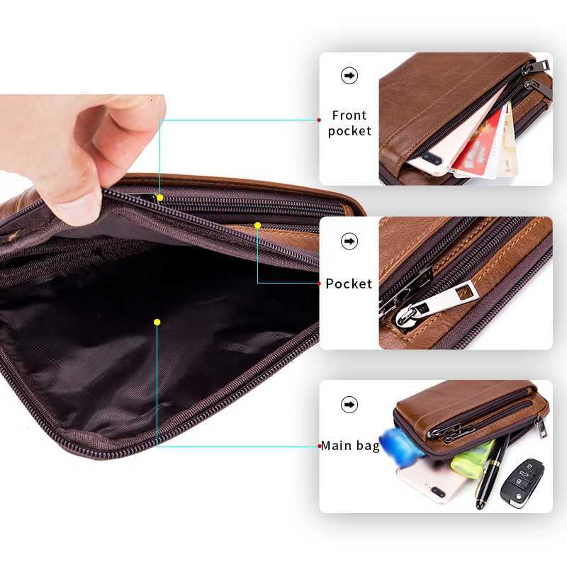 Genuine leather mens waist bag cowhide mtifunctial phe bag can be worn with a belt hook Y251011