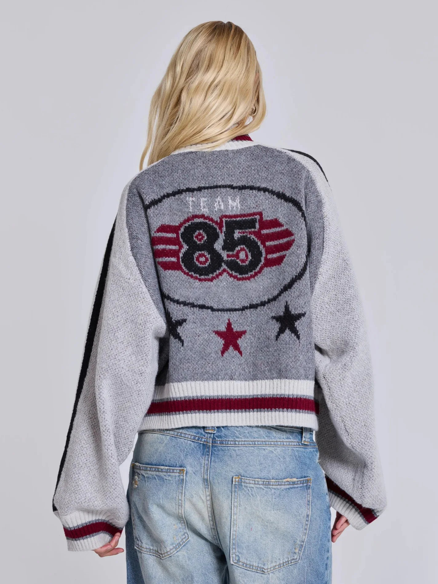 Autumn and winter trendy street American retro letter pentagram loose knit sweater cardigan 251029