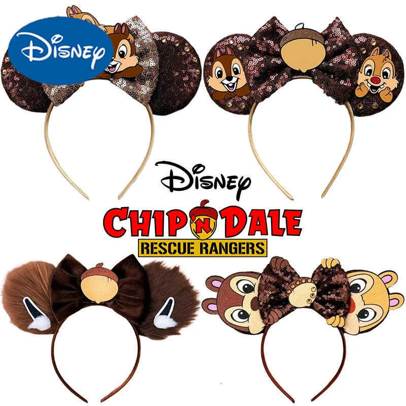 Disney Mickey Mouse Ears Hairband Chip n Dale Ear Headband for Adults Party Headwear Women Plush Bow Hair Accessories Girls Gift H251030