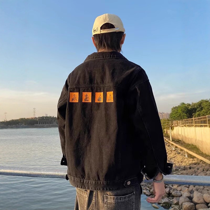 Autumn Men's Designer Coat Printed Denim Jacket Trendy Loose American Style Versatile Casual Workwear Cool Brand Coat