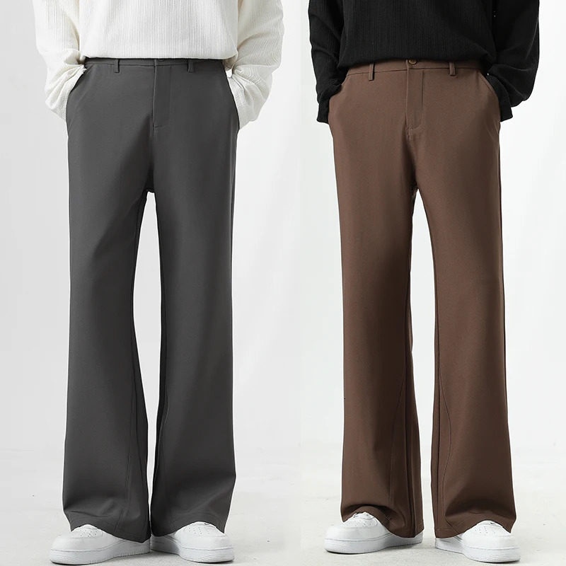 Small Flared Version Mens Casual Pants 2025 Fashion Korean Loose Elastic Drape Business Office Solid Color Suit Trousers 251028