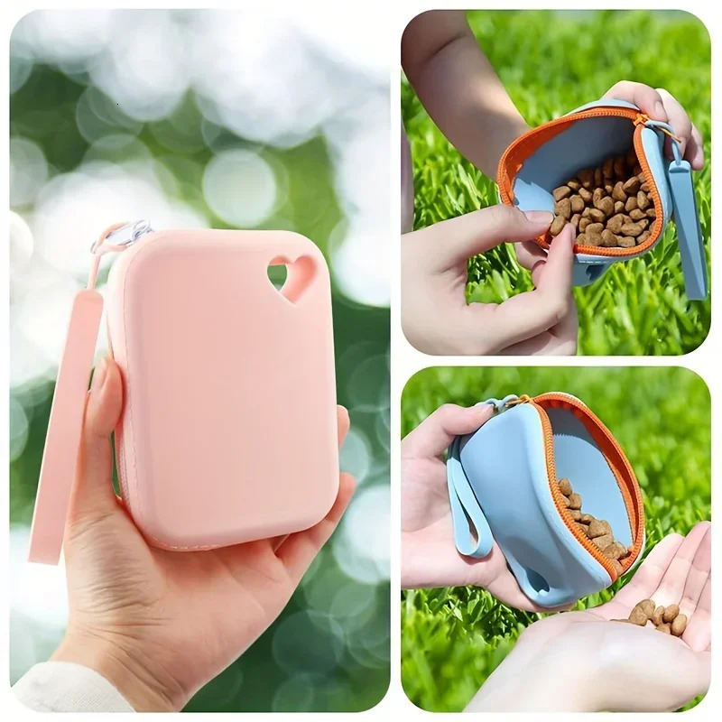 1PC Silicone Dog Treat Bag Pet Snack Bag Travel Portable Training Pet Walking Bag Pet Accessories Dog Food Reward Storage Bag 251030
