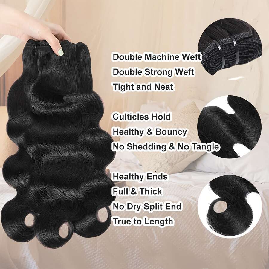 Body 4 Bundles With 4X4 Lace Clouse Hair Women, 1 Set Of Natural Black Big Wave Virgin Human Easy To Wear Women Daily Styling, Christmas Hairstyles,