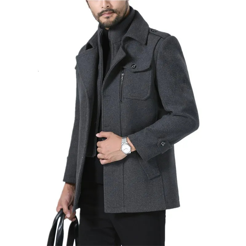 Winter Business Casual Wool Coat Men jackets Mens Woolen Coats Fashion Thicken Mid Length Trench Solid Warm Outerwear 251029