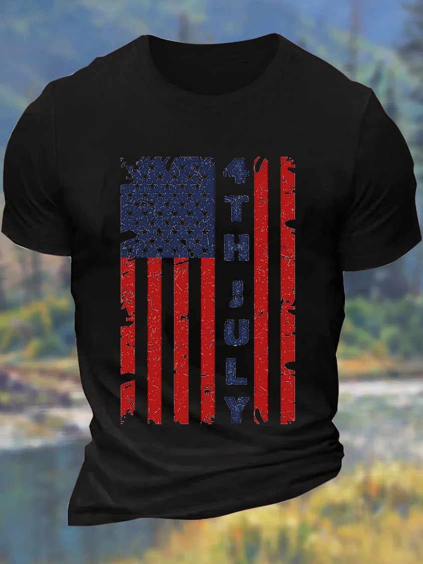 European & American Oversized Men's New Summer Independence Day July 4th Cotton Casual Letter T-Shirt - TT7332