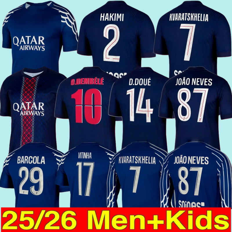 DEMBELE paris Soccer Jerseys psges Kvaratskhelia HAKIMI 24 25 26 maillot de foot enfants football shirts kit kids Equipment VITINHA BARCOLA PARIS PSGES psgjersey