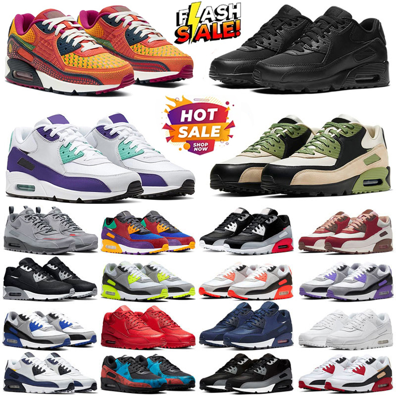 Designer 90 Men Women Running Shoes Classic 90s Triple Black Mesh Leather White Yellow Grey Moss Green Volt Obsidain Outdoor Sneakers size 36-45