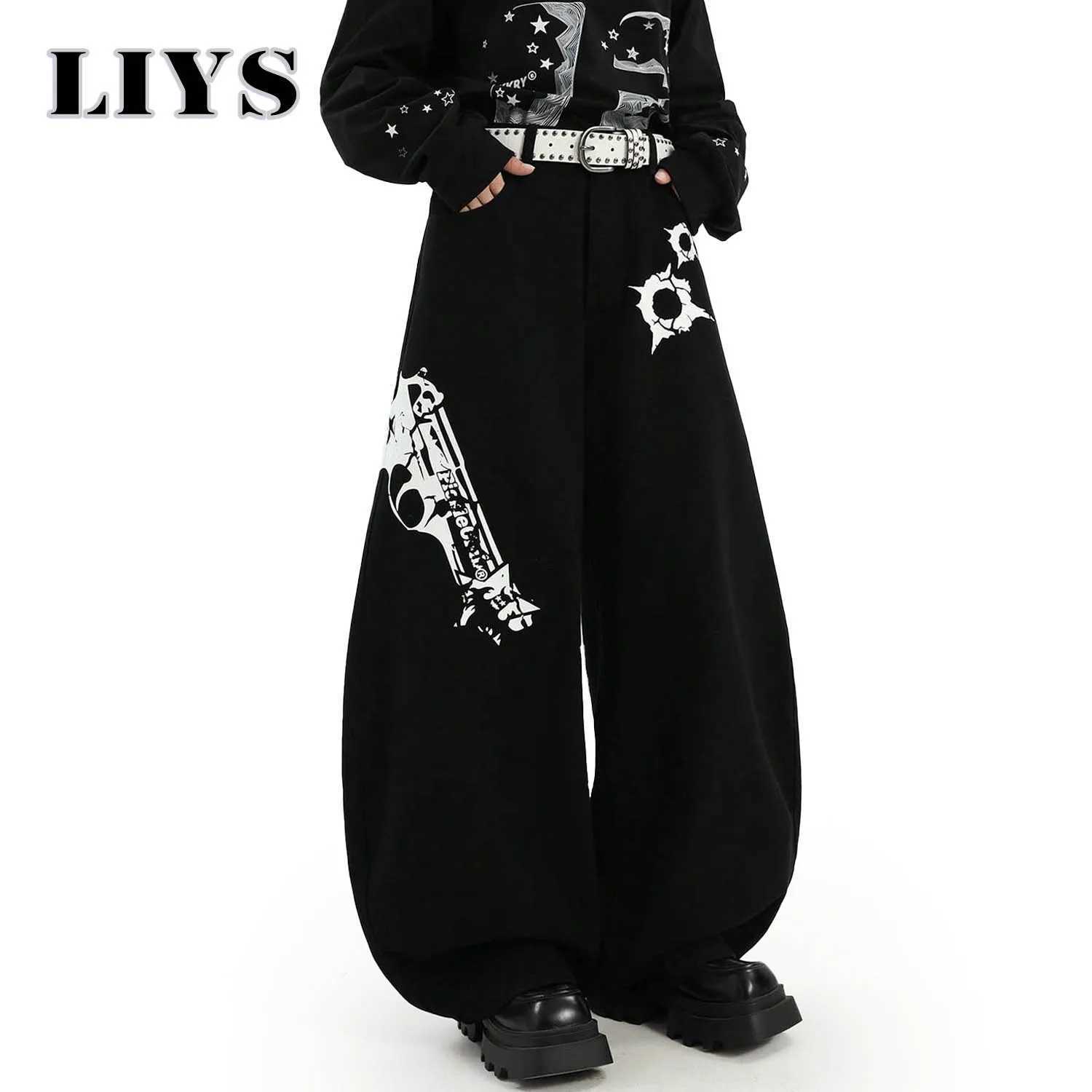 American High Street Pistol Printed Loose Wide Leg Jeans Male Fashion Baggy Machete WideLeg Denim Pants Autumn Men Solid Jeans J251030