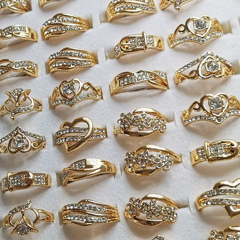 10pcs Rings Bulk Fashion Sparkling Rhinestone Crystal Rings For Women Mix Style Gold Plated Wedding Engagement Jewelry 251023