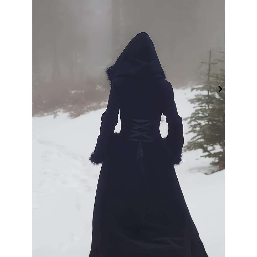 Victorian Coat Victorian With Faux Fur Trim Long Sleeve Corset Inspired Bodice Flared Hem Thick Warm Fabric Punk Style Winter Outerwear For Women Hine