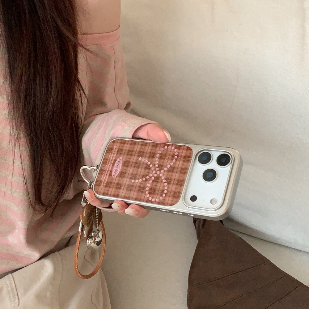 Casual Plaid Bowknot Phone Case Suitable for iPhone 17/16 Pro Personalized Pendant iPhone 15/14 Pro