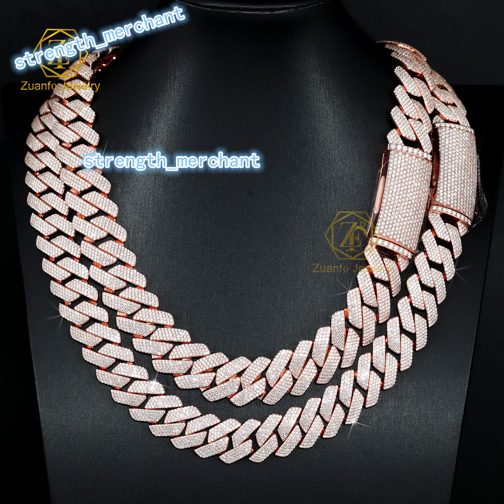 Pass Diamond Tester 20mm Rose Gold Moissanite Cuban Chain Wholesale Price 925 Silver Hiphop Cuban Link for Wedding Gift