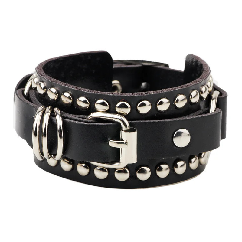 Black Leather Wristband Bracelet Cuff Goth Gothic Punk Bracelets Women Men Spikes Rivet Stud Bangle Cosplay Rock Unisex Jewelry 251028