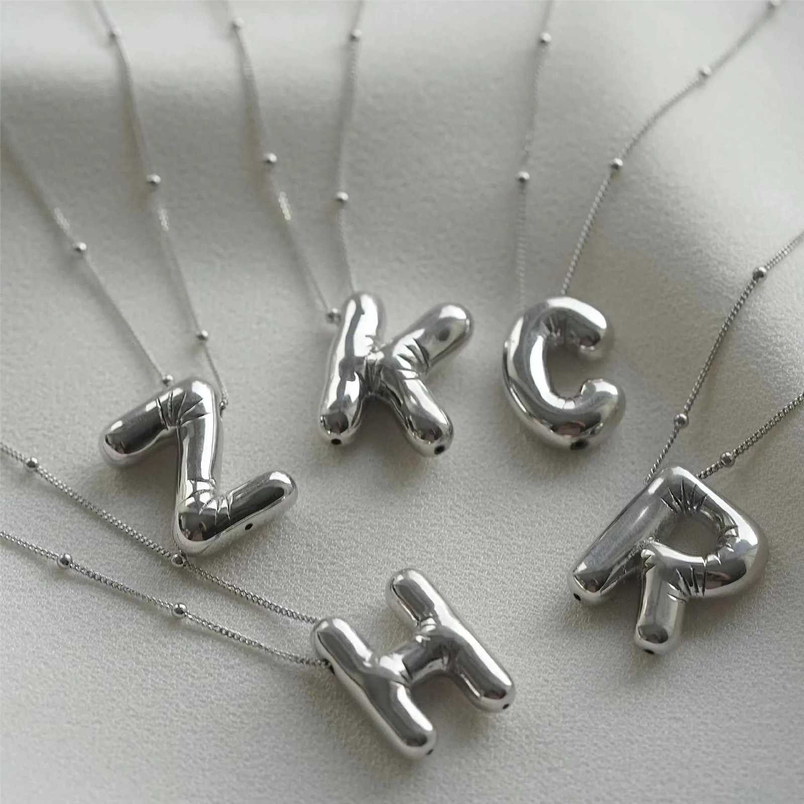 Party Balloon Bubble Alphabet Letter Pendant Necklaces for Women Silver Color Stainless Steel Initials Name Customized JewelryXJ251030