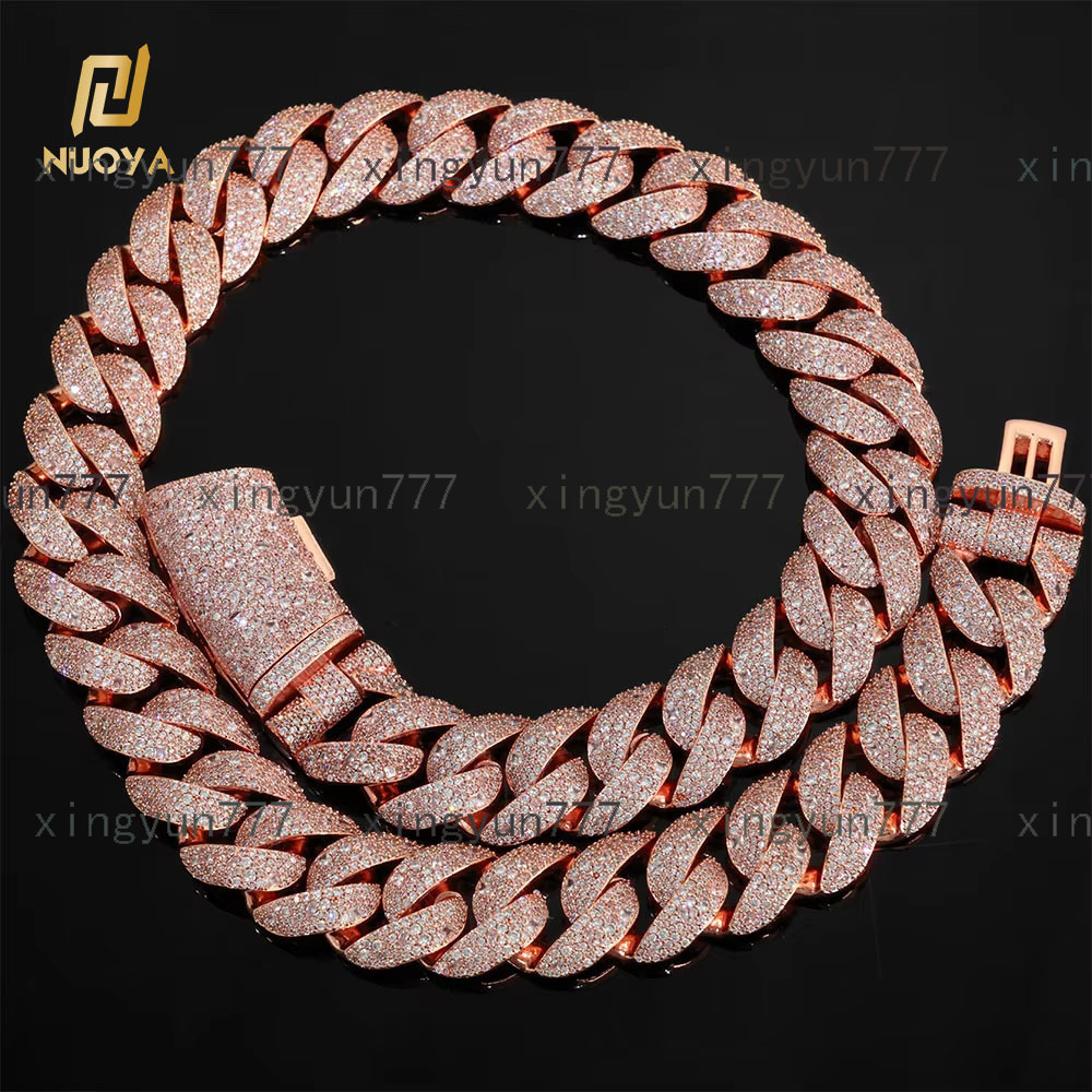 NUOYA Luxury 22MM Curved Flip Clasp Cuban Link Chain Rose Gold Plated Iced Out Zircon Necklace Hip Hop Jewelry