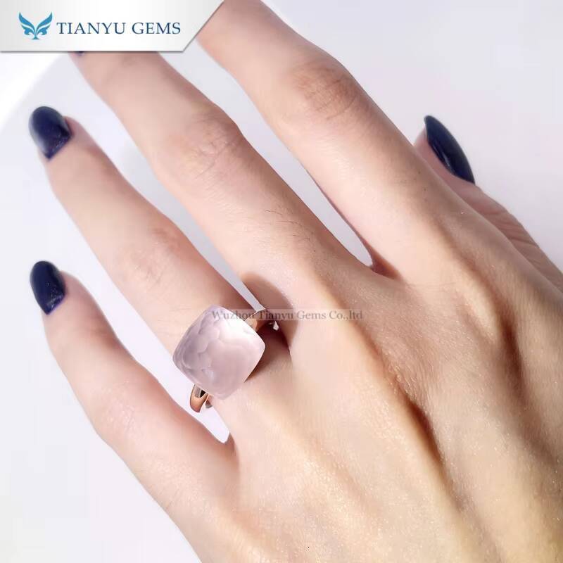 Tianyu Gems 101mm Cushion Cut Pink Sapphire 18K Rose Gold Jewelry Luxury Ring for Women