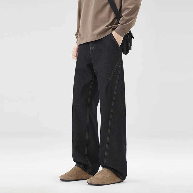 Nstyle Washed Machete Jeans Mens Autumn and Winter Stitching Loose Broad Leg High Street Straight Casual Mens Pants J251030