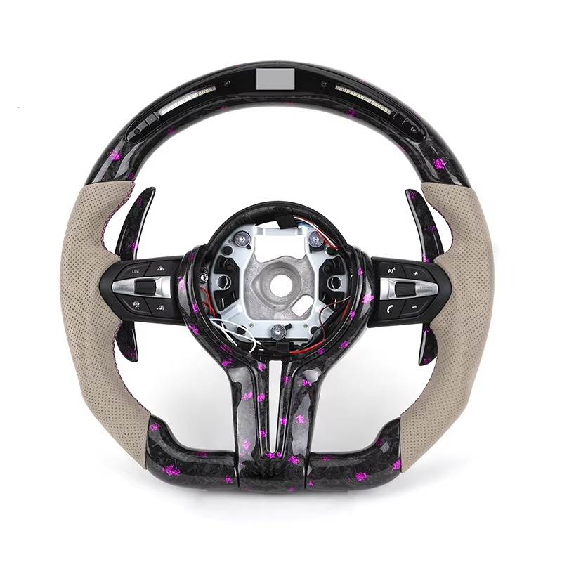 Half Perforated Leather Purple Forged Carbon LED Steering Wheel for BMW F10 F20 F22 F30 F32 M5 F90 F80 M3 M4 F82 M2 F87 Coupe