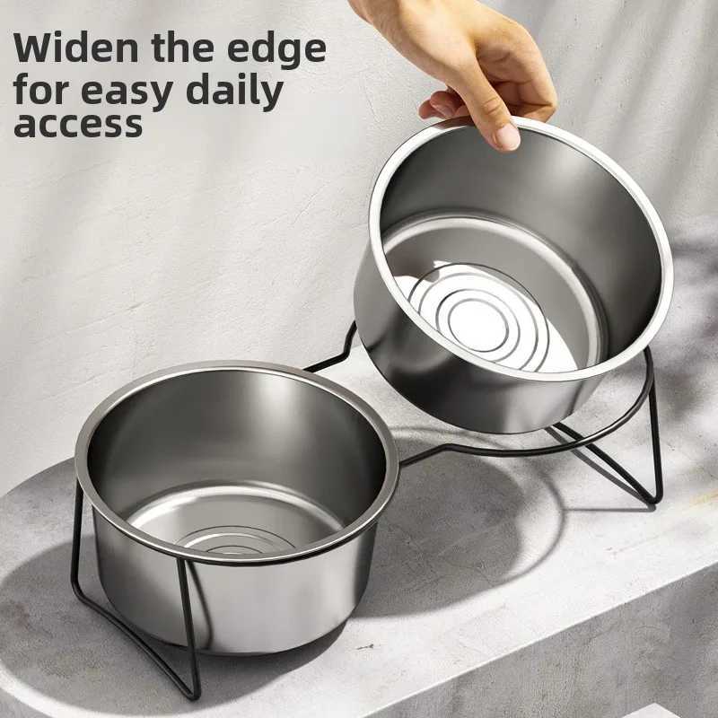 Large Stainless Steel Dog Slow Food Bowl with Thickened Stand Elevated Pets Products Supplies Feeders Accessories Tip Proof J251113