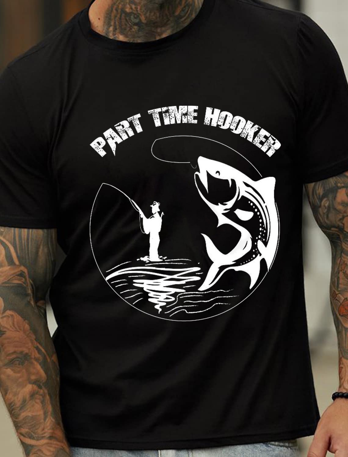 European & American Oversized Vintage Fishing Print Pattern Fashion Men's Cotton Summer T-Shirt - TT7087