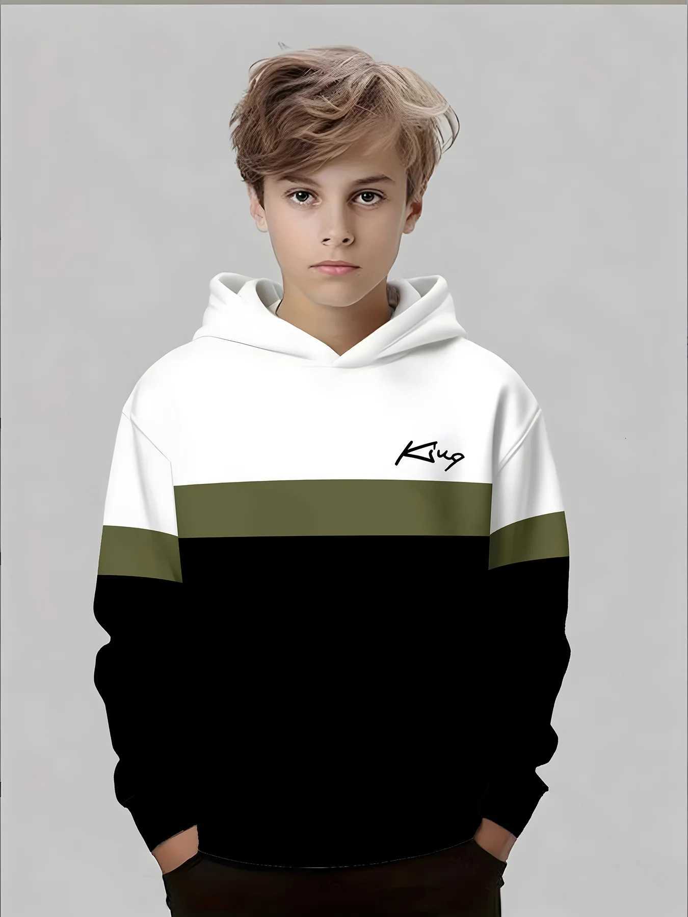 Boys Hoodie Stripe Printed Pullover Long Sleeve Thin Hooded Sweatshirt for Autumn Casual Versatile Classic Color Matching DesignT251030