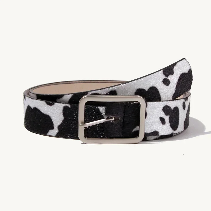 Colorful Cow Print Belts Fashionable Simulated Animal Fur Belts Zinc Alloy Buckles Woman Apparel Accessories 251030