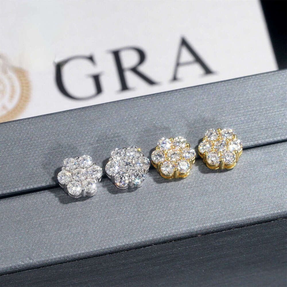 New Arrival with GRA Certificate Round Cut Silicon Stone Sterling Sier Hiphop Stud Earrings Set Unisex