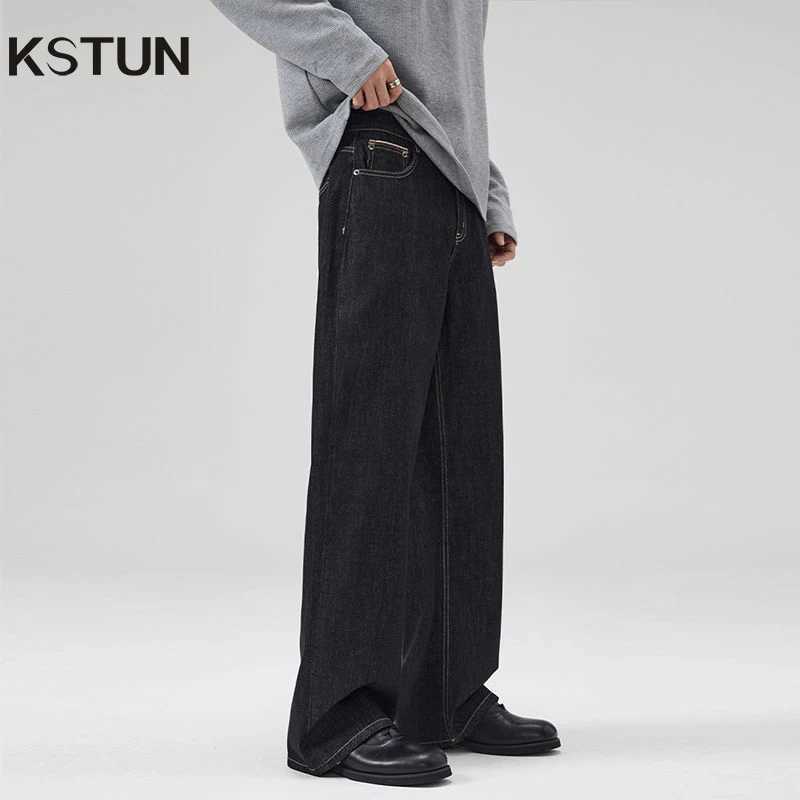 KSTUN Solid BlaCK Jeans Men Wide Leg Denim Pants Baggy Loose Fit Casual Fashion Daddy Trousers Full LengTH Brand J251030