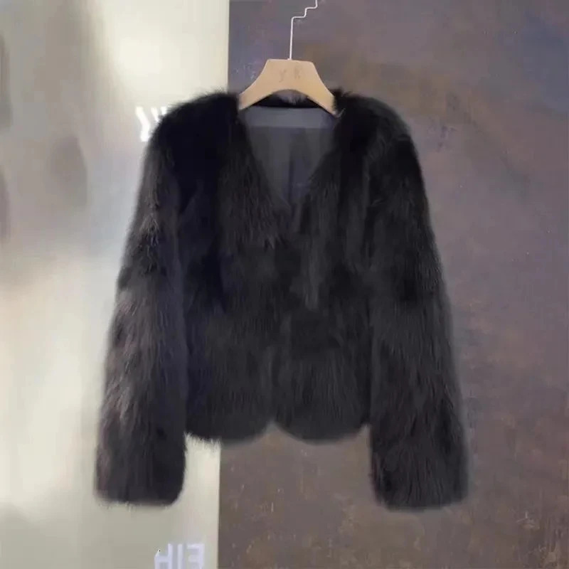 Autumn Winter VNeck Fashion Korean Version Female Short Fur Coat Solid Color Beautiful Be Allmatch Ladies Outerwear 251028