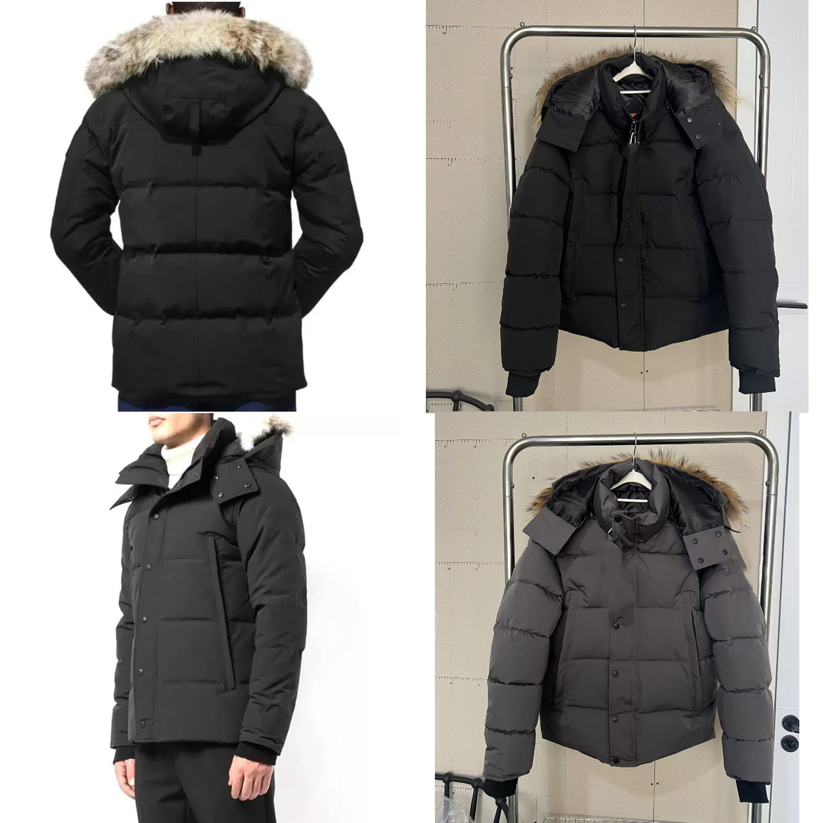 mens designer puffer jacket Wolf fur doudoune collar with large pockets designer jacket Wyndham Parker hooded thickened Keep warm and windproof top black mark coat