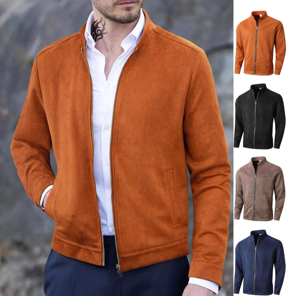 European Size Autumn Winter New Slim Fit Round Neck Long Sleeve Stand Collar Cardigan Personality Style Casual Jacket Coat for Men