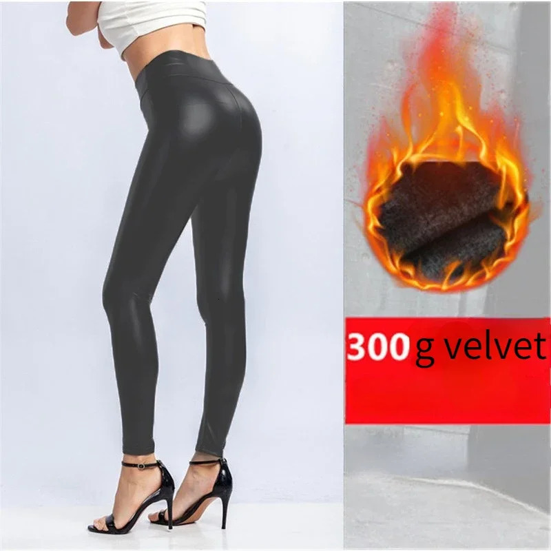 Winter Pu Leather Leggings for Women Warm Leggins Black Velvet High Waist Stretchy Skinny Plus SizeLeggings 251028